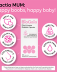BioGaia Elactia MUM probiotic capsules on pink background with lactation health icons