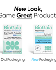 Old and new BioGaia Prodentis Fresh Breath probiotic lozenge boxes shown side by side.